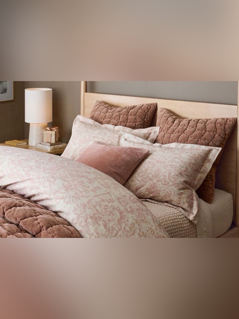 HTF Like new set of 2 Pottery Barn Stella Damask rosewood standard shams